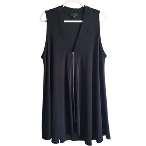 Sun Kim‎ Lagenlook Stretch Full Zip Sleeveless Relaxed Fit Tunic Top XL Black